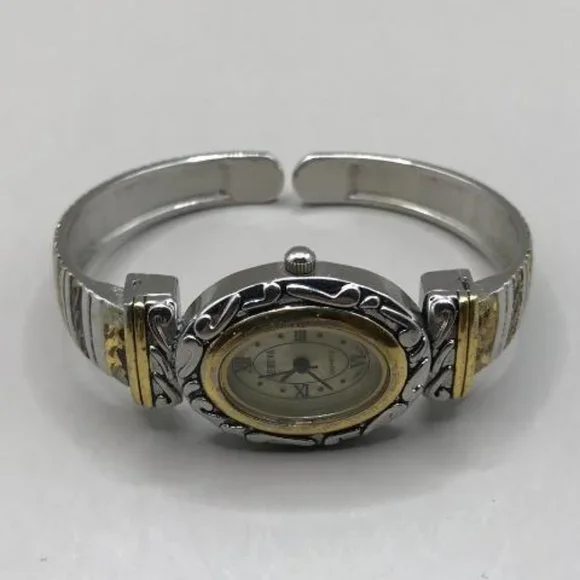 Geneva Silver & Gold-Tone Hinged Cuff Watch - Picture 3 of 7